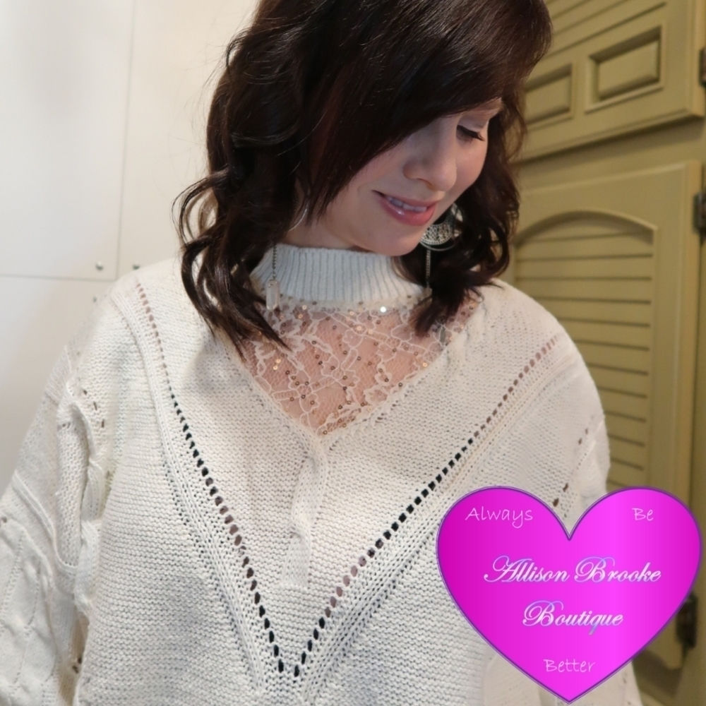 Cream Lace and Sequin Sweater